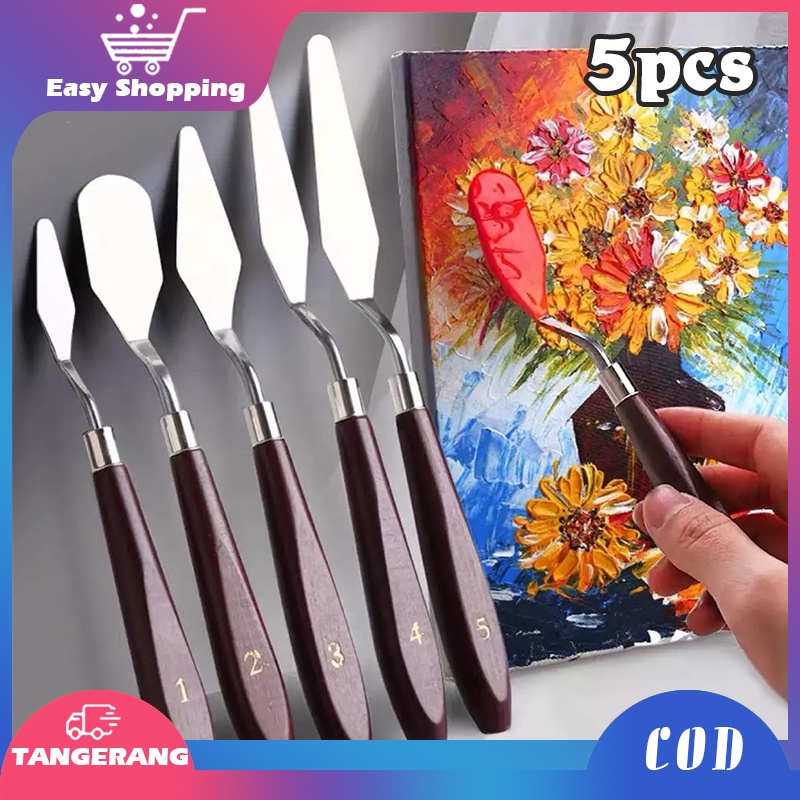 5PCS Pisau Palet Besi tahan karat/Pisau Palet Lukis/Spatula Dekorasi Kue Lukis Ukir Palette Knife