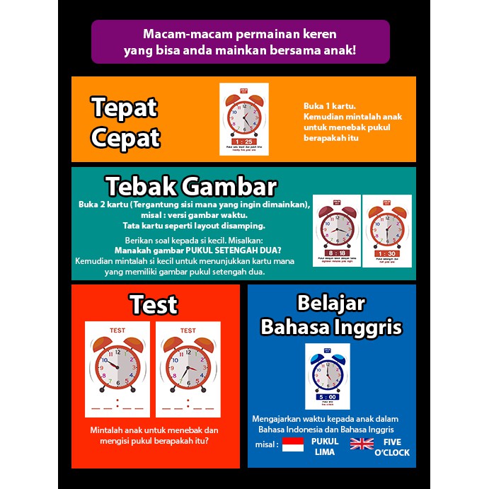 [1KG=10PCS] Konsep Flashcard Waktu / Flash Card / Mainan Edukasi Kartu Pintar Anak Terlengkap