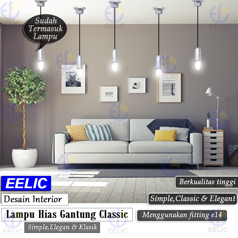 EELIC LHG-208 Lampu hias gantung modern menggunakan fitting E14 + lampu KSK614S cahaya putih (6500K)