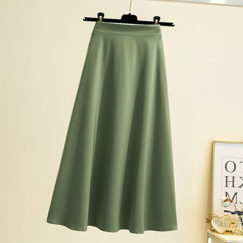 Fashion A-line/Rok panjang Wanita Korea Rok Maxi bahan Shakila Stretch Super lembut dan adem-ROK SHAKILA~ARMY
