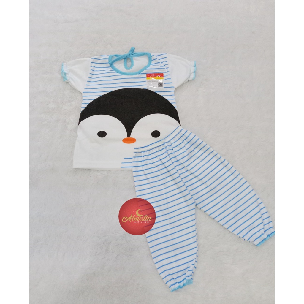 Setelan Anak Unisex / Set Baju Pendek / Baju Bayi tangan pendek celana panjang / Baju Anak Motif Pinguin