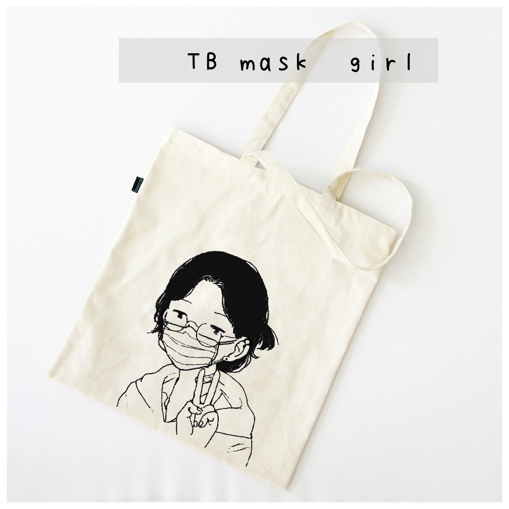 Totebag stringbag  estetik | simpel | girl &amp; boy | mask | black and white | motif #TOSI