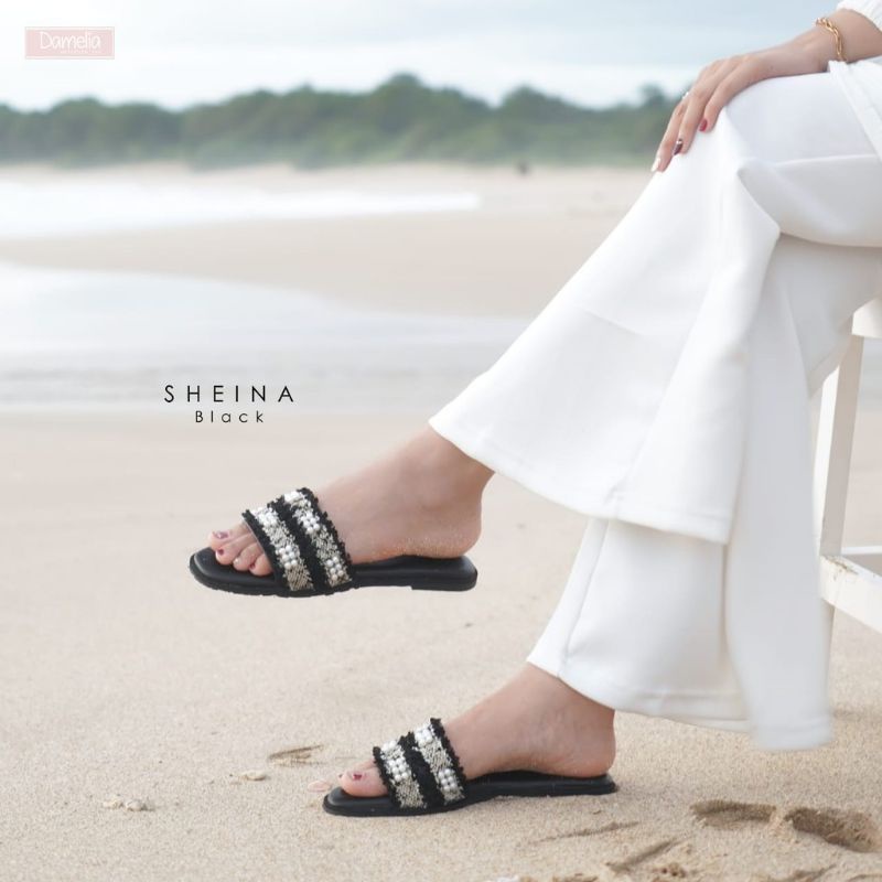 YONGYOHANA - Sendal Galbi Calbi Wanita Terbaru Bludru Mutiara Putih Flats Sandal Perempuan