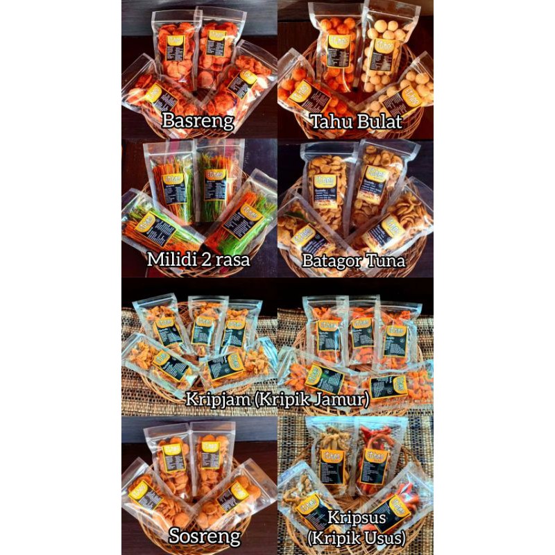 

Basreng,Sosreng,Batagor,Milidi,Kripsus,Kripjam