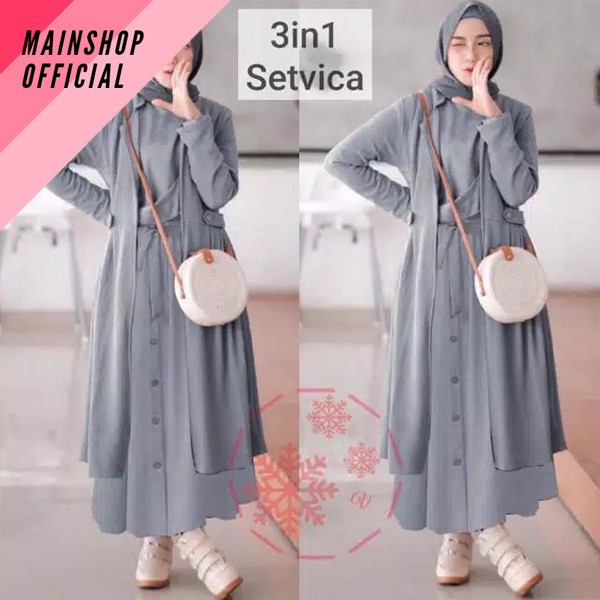Baju Setelan Kekinian Wanita Muslim Nabtik Real Pic rayon viscose cardi LD124cm pj100cm