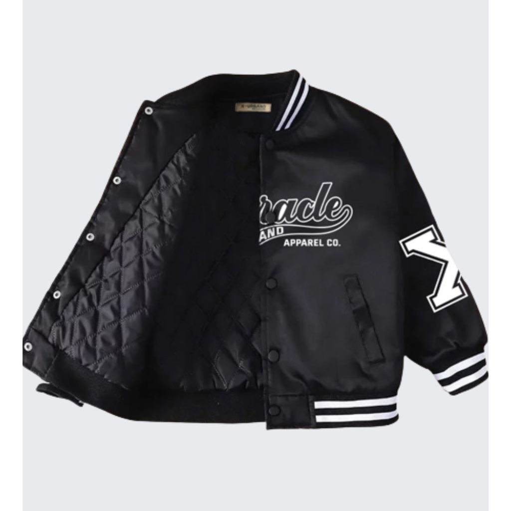 Jaket Varsity Anak Laki-Laki Perempuan Full Bordir Hitam 1-10 Tahun