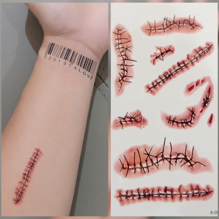 TATO Temporary TEMPORER Tatoo palsu sticker Prank TATOO TEMPEL LUKA jahit scary