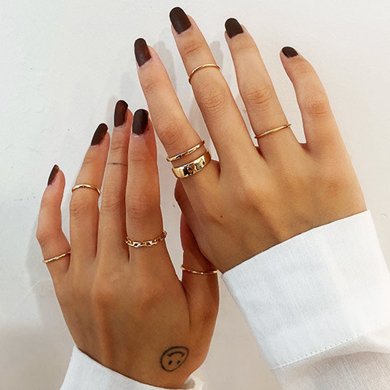 YEEZII Set Cincin Emas Adjustable Gaya Vintage Untuk Wanita