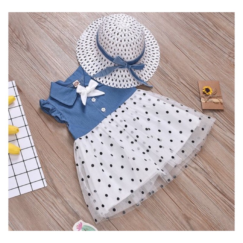 casual hat dress. baju santai anak cewek perempuan topi denim