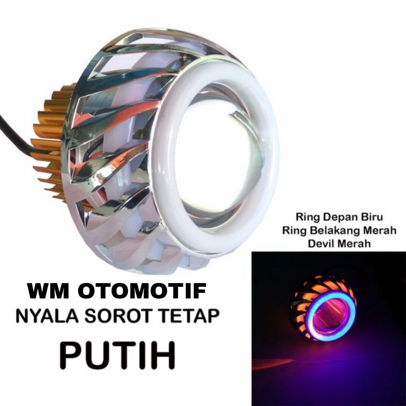 Lampu Depan LED Projie 12 - 24 Volt Bulat Spiral Truk Bus Tronton Canter Fuso 2.5 Inch Kipas AE Rainbow Running Angel Eye Truck Bis Demon Eyes Proji Utama 3.5 Inch Motor Mobil Bebek Matic Sport Moge Universal PnP Merah Biru