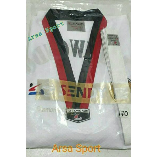 PROMO Baju Taekwondo Kerah Merah Hitam Merk Sendy / Dobok / Dogi Tekwondo TERLARIS