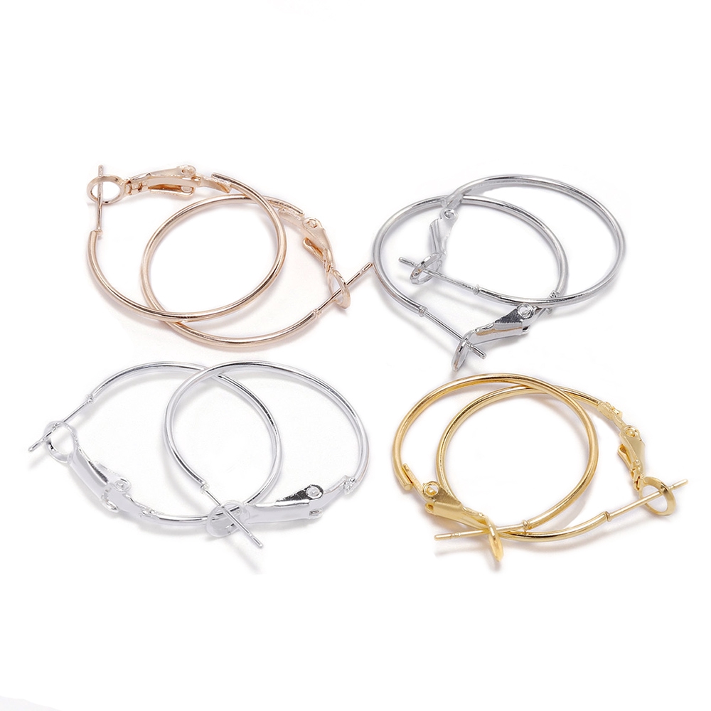 10pcs / Set Anting Hoop Bulat 20 / 25 / 30 / 35 / 40 / 50 / 60 / 70mm Warna Gold / Silver Untuk Membuat Perhiasan Diy