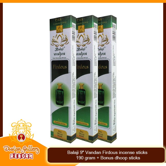 Dupa/ Hio wangi Harum Balaji 9&quot; Vandan Firdous incense sticks 190 gram + Bonus dhoop sticks