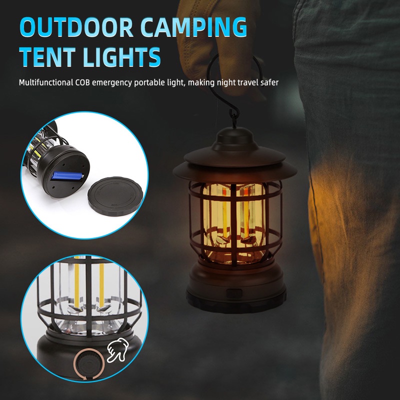 Lampu Gantung Portable Gaya Retro Dengan Port Charger USB Untuk Camping Hiking Outdoor