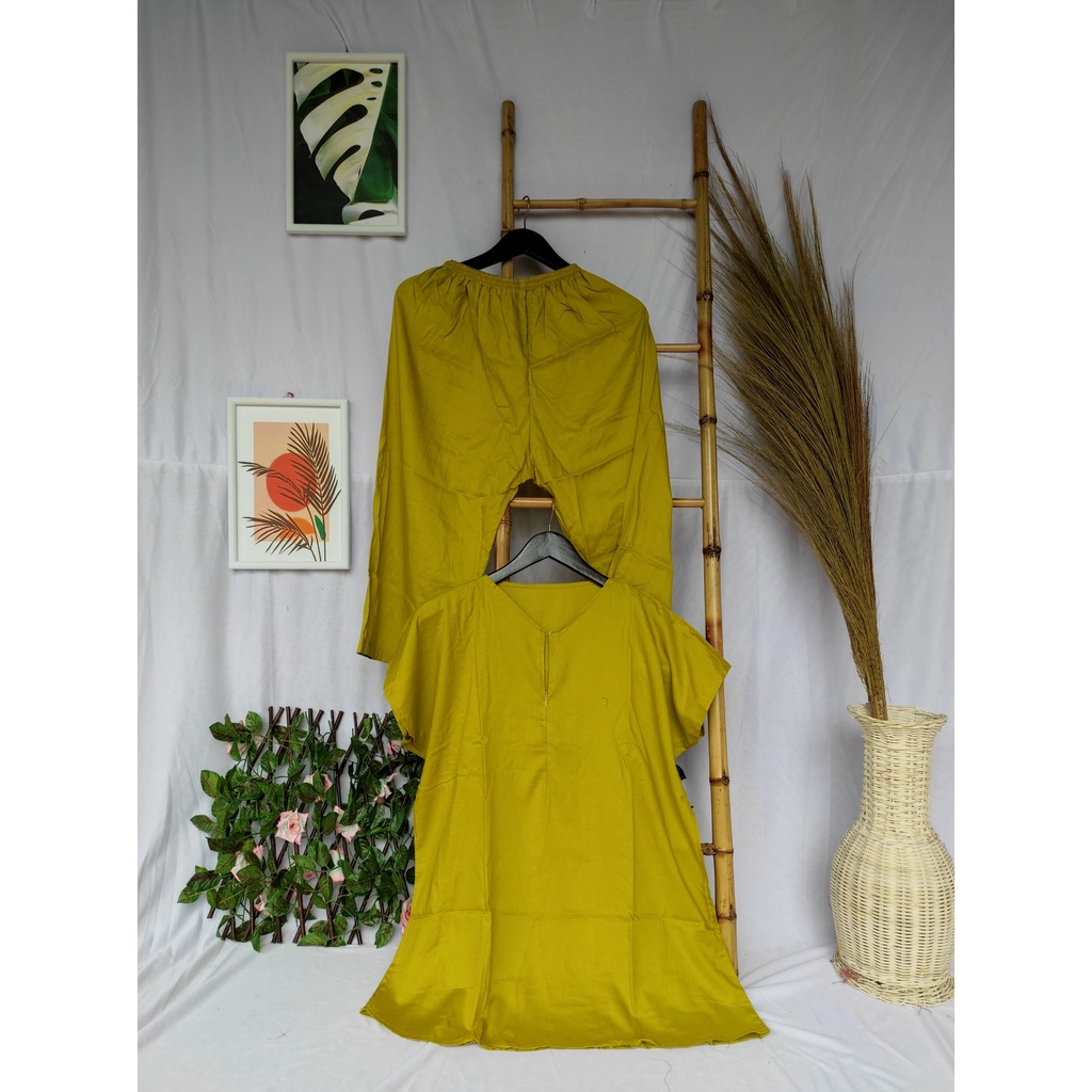 Piyama Busui Setelan Rayon Wanita Kekinian Pajamas Set Ld 120-Cln. Pendek Lemon