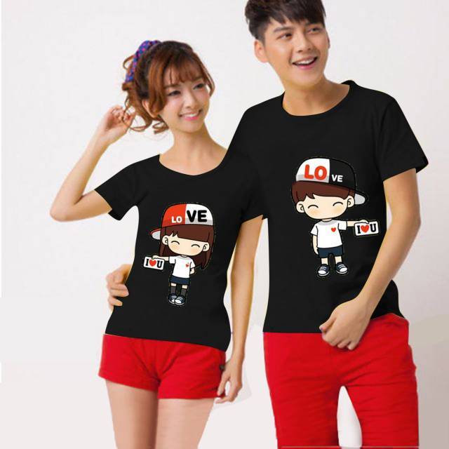  KAOS  COUPLE  TOPI LOVE BAJU  KAPEL T SHIRT LENGAN  PENDEK  