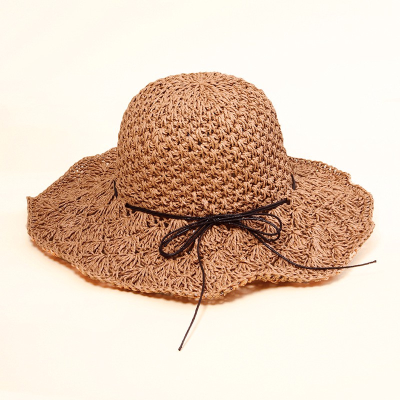 TPCO topi pantai cokelat rajut straw sunscreen hat lace korea jepang import anti matahari