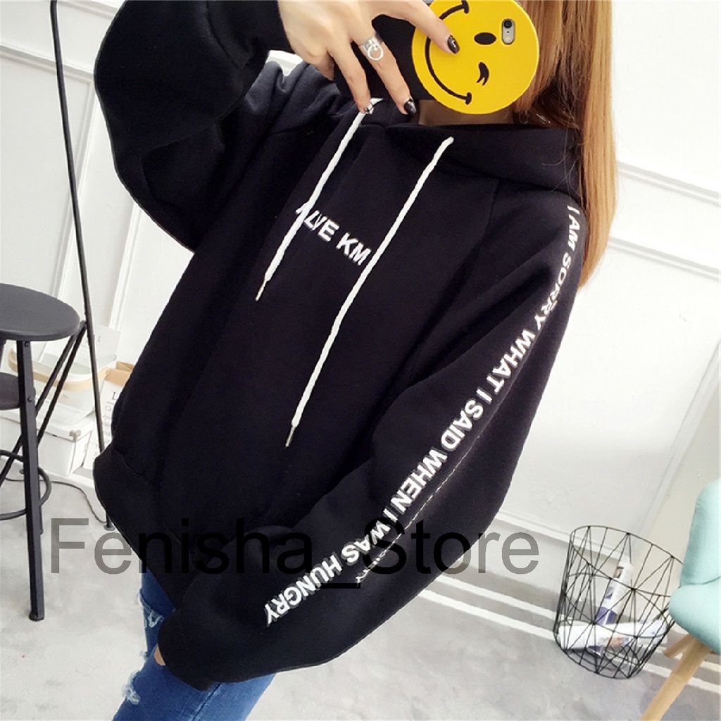 FenishaStore Sweater Hoodie Jumper Wanita I LOVE KM Bisa Bayar Ditempat COD