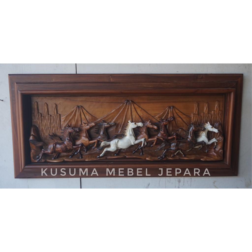 Hiasan Dinding Relief Kuda Berlari Finishing Warna (Panjang 120cm)