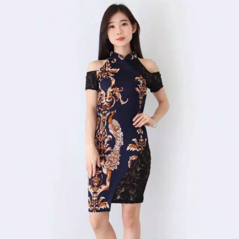 DRESS BATIK CHEONGSAM WANITA STRETCH A056-014 SIZE XL