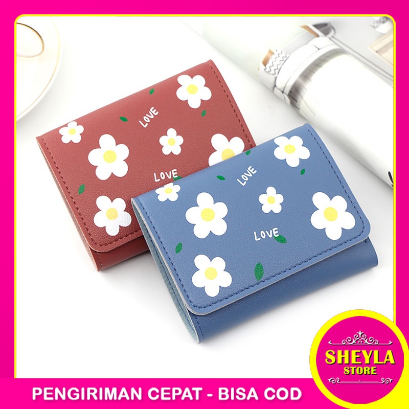 Dompet Lipat Wanita Motif Bunga Love Simple Cantik / Dompet Wanita Korean Import Lucu / TV-101