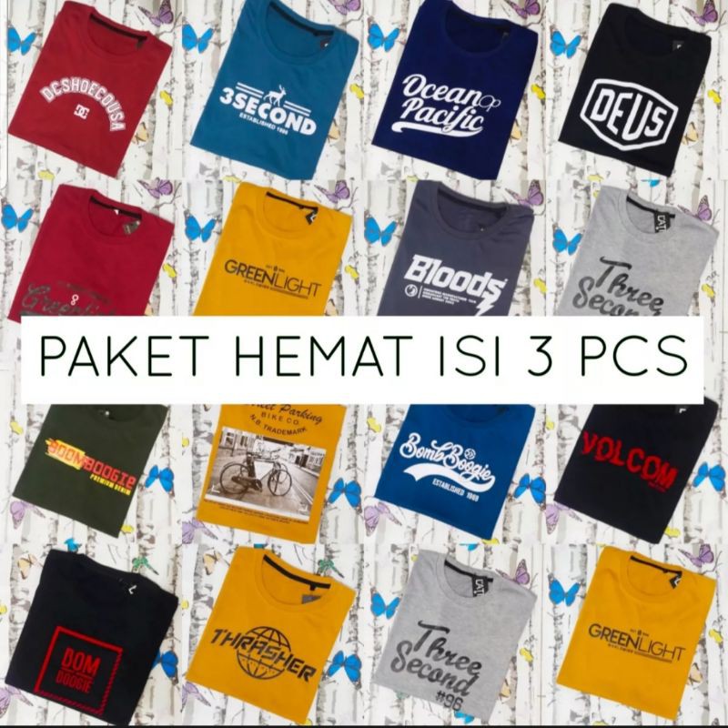 kaos distro pria paket murah isi 3pcs Size M