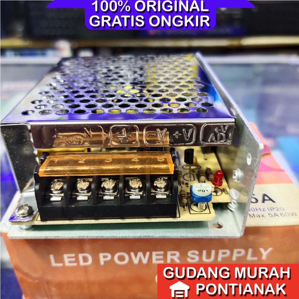 Adaptor 12V 5A power supply Bossecom cocok untuk LEd strip CCTV dan elektronik 12V lainnya