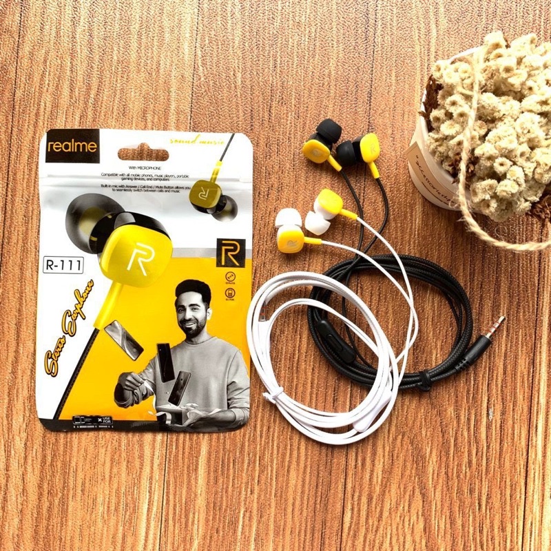 HANDSFREE HEADSET REALME R111 MUSIC EARPHONE  FEEL THE REAL BASS PROMO SEN