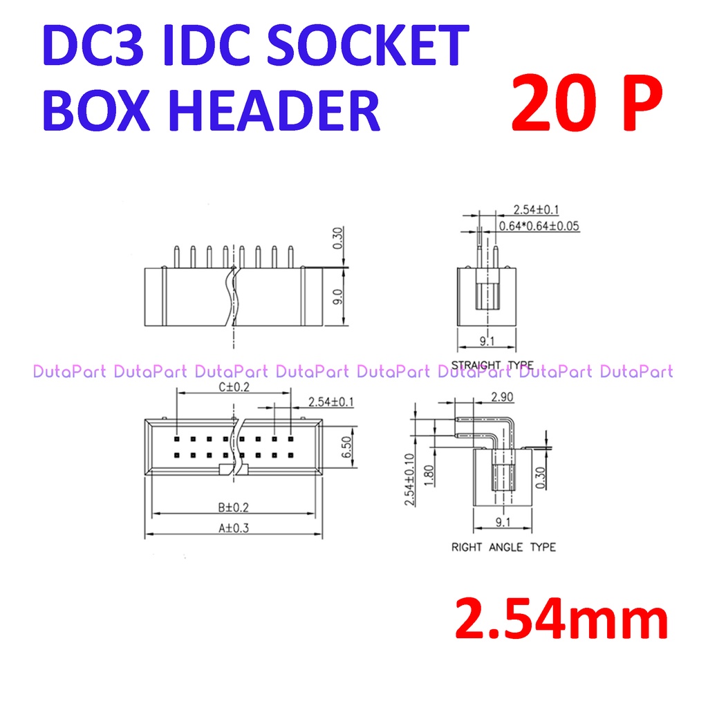 DC3-20P Socket IDC Male Lurus 20P 20 Pin 2x10 2.54mm Box Header JTAG