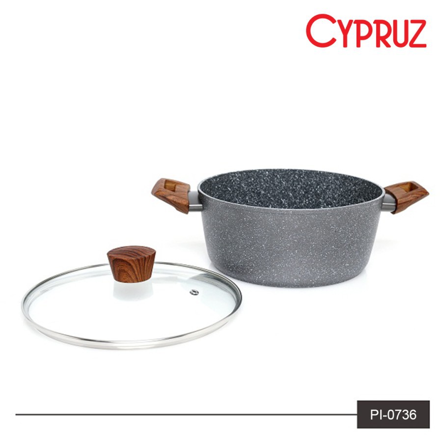 Cypruz PI-0736 Panci Marble Bakelite Kayu 24cm + Tutup