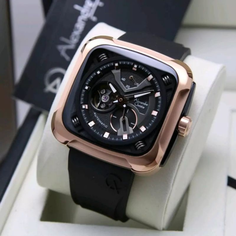 Jam Tangan Alexandre Christie Automatic AC 6577 Pria / AC6577 MA Black Rosegold Original