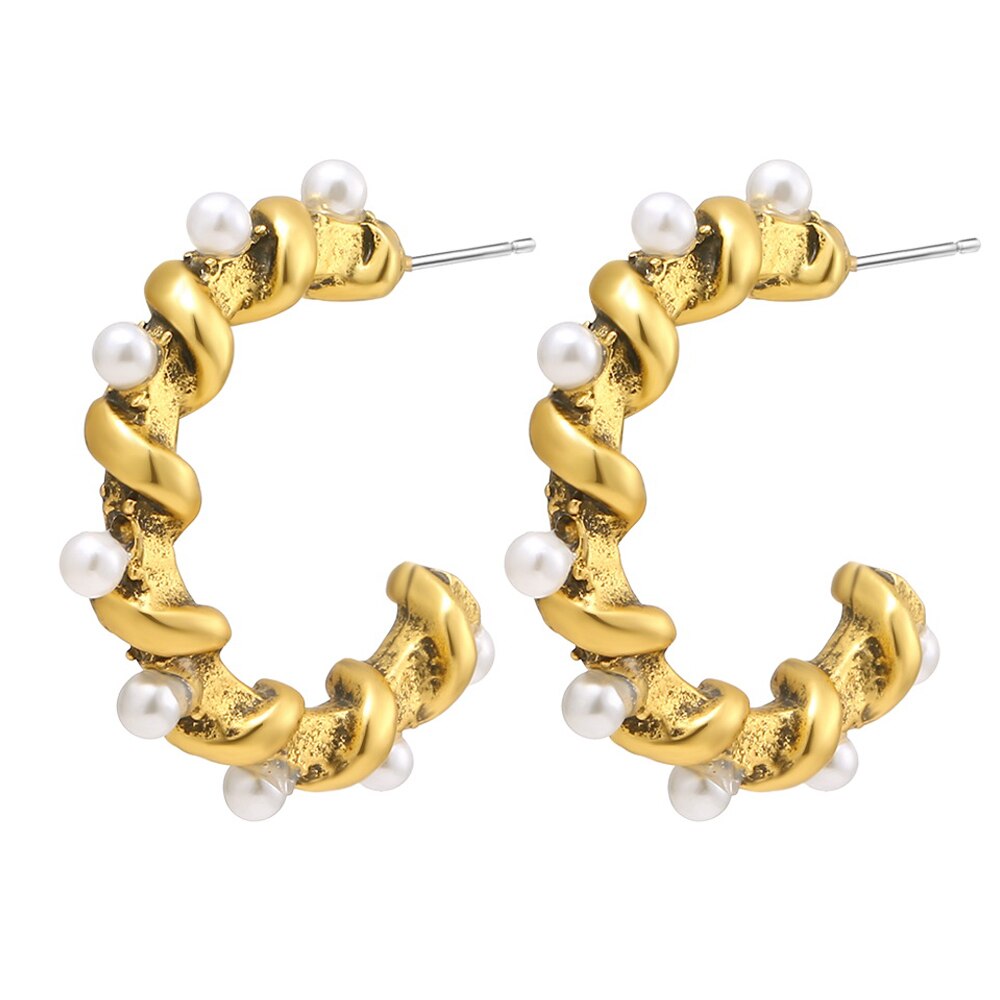 Anting Bentuk Bintang Hati Geometris Aksen Mutiara Bahan Logam Gaya Vintage Untuk Wanita