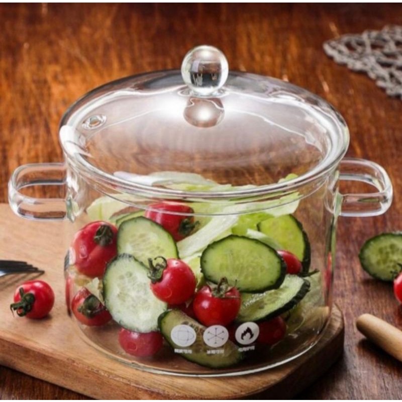 Glass Cooking soup pot borosilicate / Panci Sayur Aesthetic  / panci Kaca Soup Anti Panas dan Api