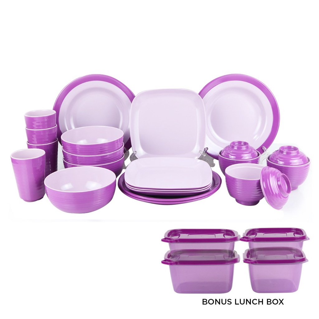 Melamin Set 2 warna 23 Pcs Free Lunch Box / Dinner Set 23 pcs Two Tone Melamine - Gift Set - Dinnerware set - Tableware Set - Golden Dragon