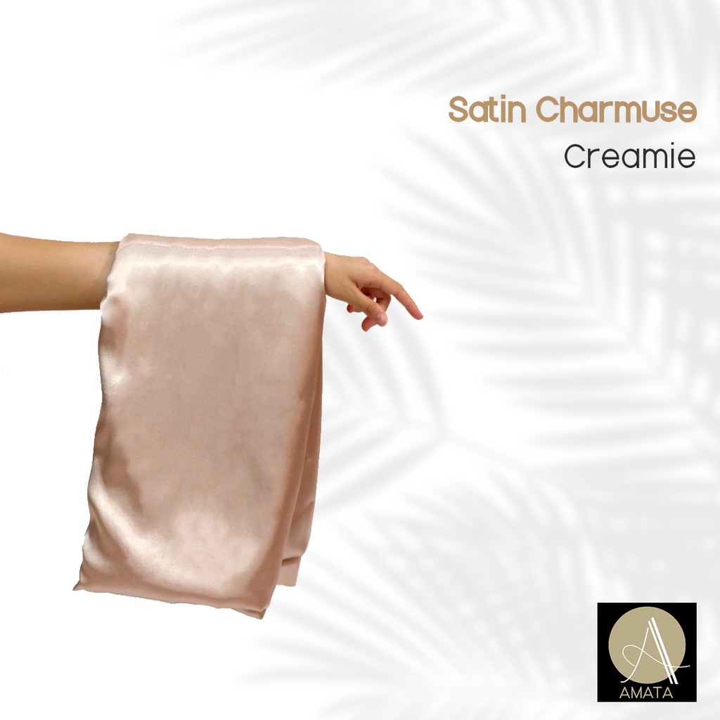 1/2 meter Kain Satin Charmuse / Sateen Silk Premium Creamie Amata