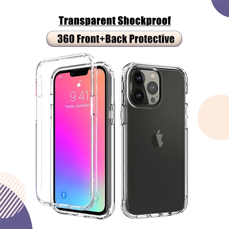 Untuk iPhone 15 Pro Max12 11 13 14 Pro Max SE XR XS XSMAX X 6 7 8 Plus Setengah Bening Transparan Shockproof Armor Glossy Polos Case Phone Cover