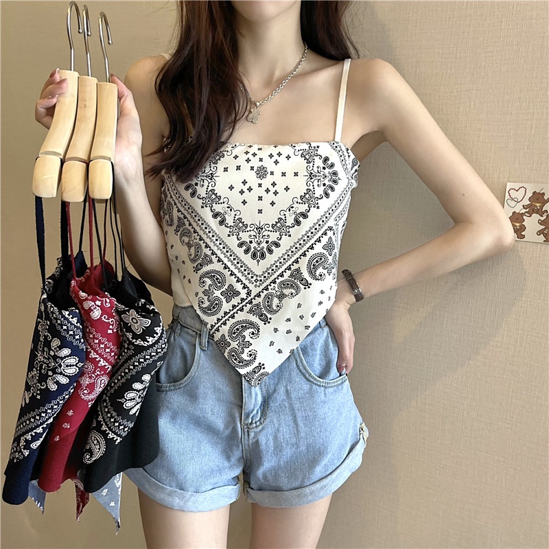 12.12 SALES!NEW Crop Tops Kamisol Tank Wanita Vintage Bunga Katun Irregular Knit