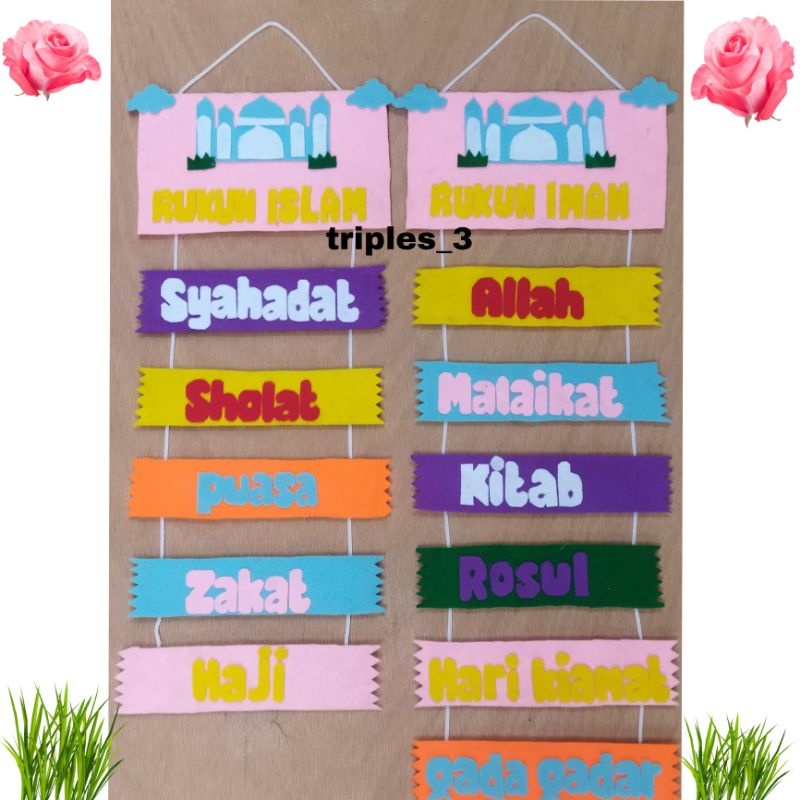 RUKUN IMAN & ISLAM / 2 in one /Hiasan dinding dekorasi sekolah kerajinan flanel prakarya rukun iman 