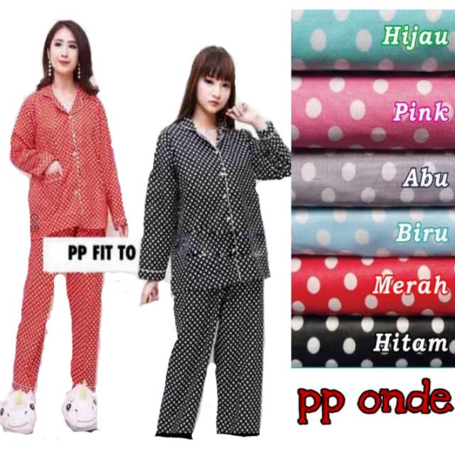 Trijaya . baju tidur wanita lengan panjang onde / piyama PP wanita dewasa motif polkadot bahan katun