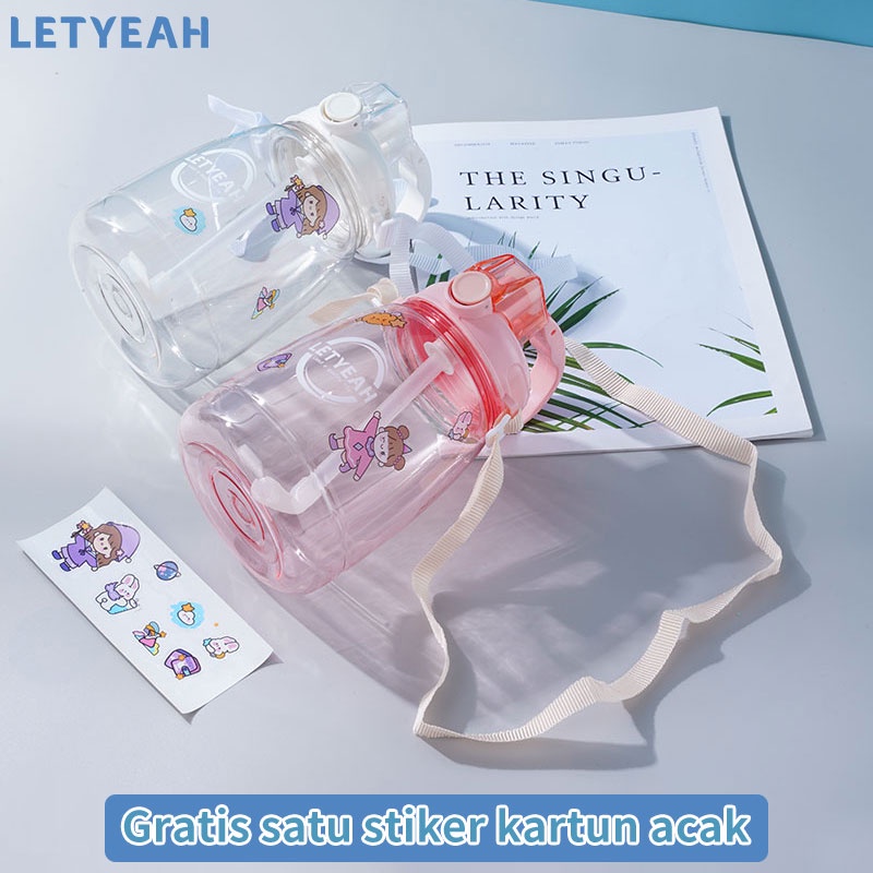 letyeah Botol minum 1.3 Liter dengan sedotan dan tali bahu/botol minum anak DIY sticker /BPA Free