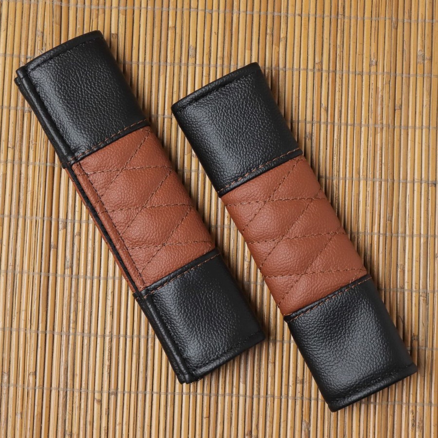 Karlo Paket Bantal Leher Seatbelt Premium Mobil Classic Brown Coklat