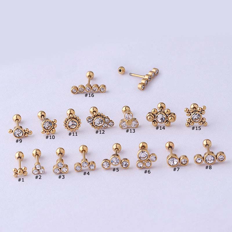 1 Pc Anting Stud Tindik Tulang Rawan Bentuk Geometris Bahan Stainless Steel Dengan Zircon