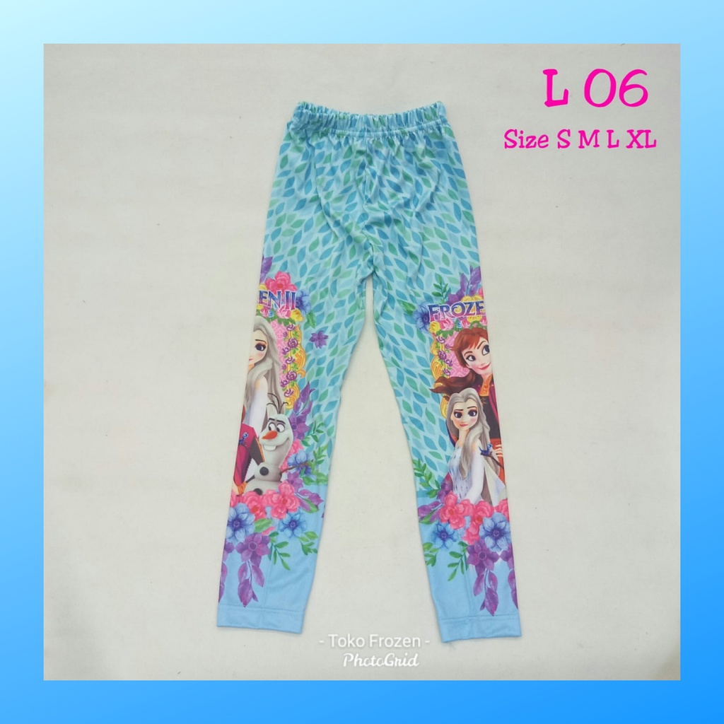 Celana legging anak perempuan outfit long pants girl kostum leging panjang karakter strech pakaian bawahan olahraga renang apparel sport casual sepeda compression suit base layer lari frozen L06