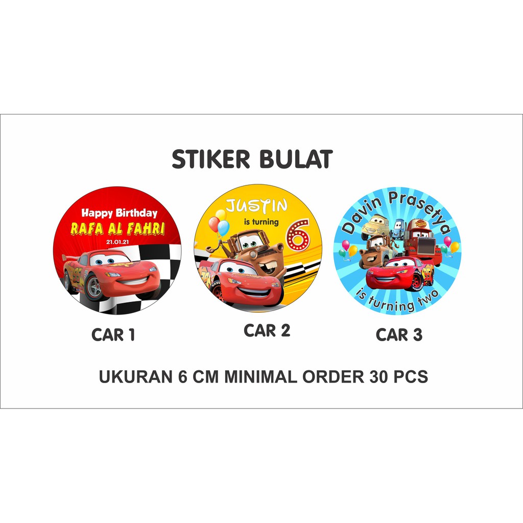 

STIKER BULAT ULANG TAHUN MOTIF CARS