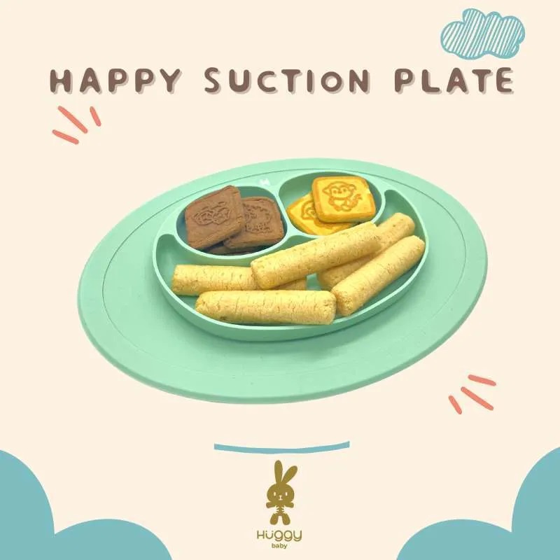 Piring makan Silikon Anak Huggy Baby AM004 Happy Silicone Suction Plate  - B101015