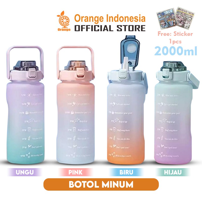 Botol Minum Viral 2L Penanda Waktu Botol Jumbo Botol Korea Murah Free Stiker