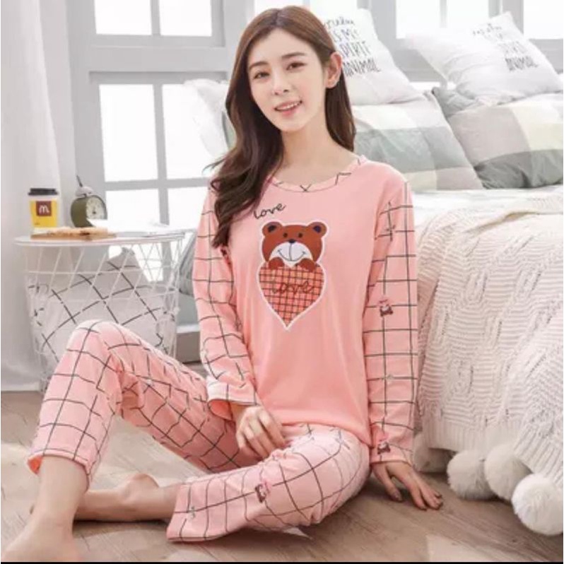 BAJU TIDUR WANITA DEWASA/PIYAMA RENDA PP/BAJU TIDUR IMPORT MURAH-Pp bear