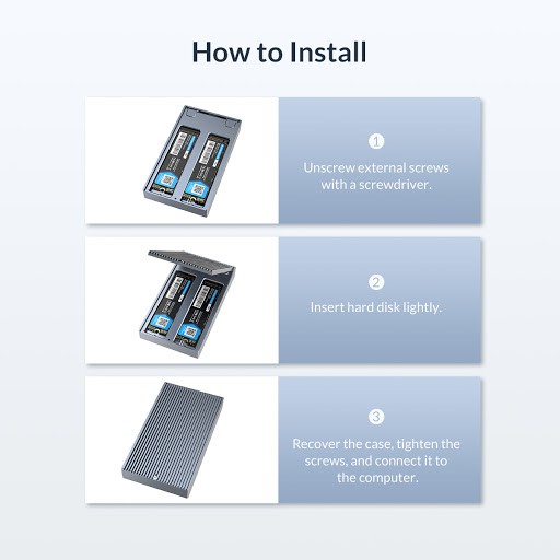 SSD Enclosure Orico M.2 2 bay NVMe &amp; NGFF usb type-c M2NV01-C3 - Casing m2 ssd dual slot nvme &amp; ngff