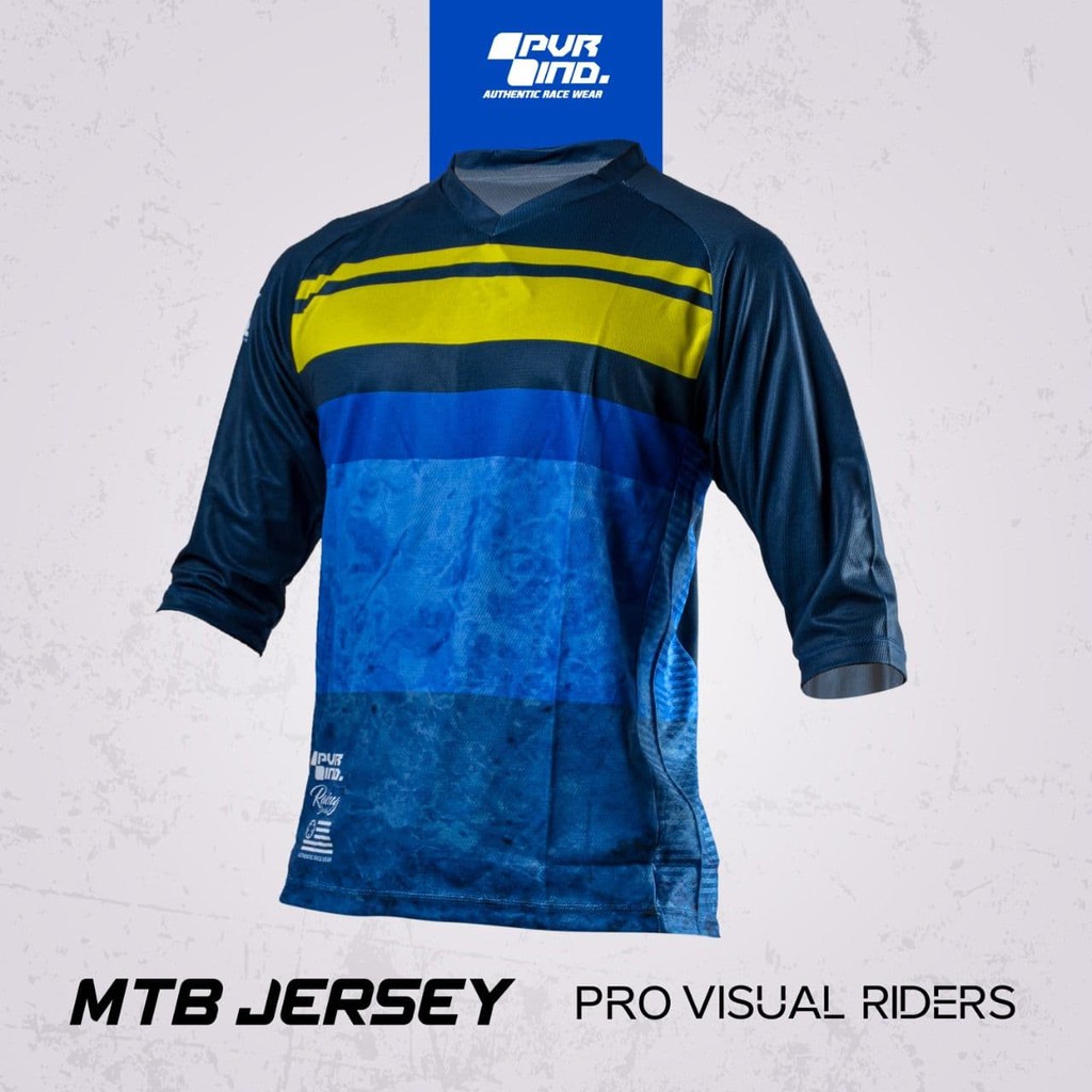 Jersey 3/4 PVR BIRU KUNING - Jerseys MTB Pro Visual Riders - Jersey Sepeda adem
