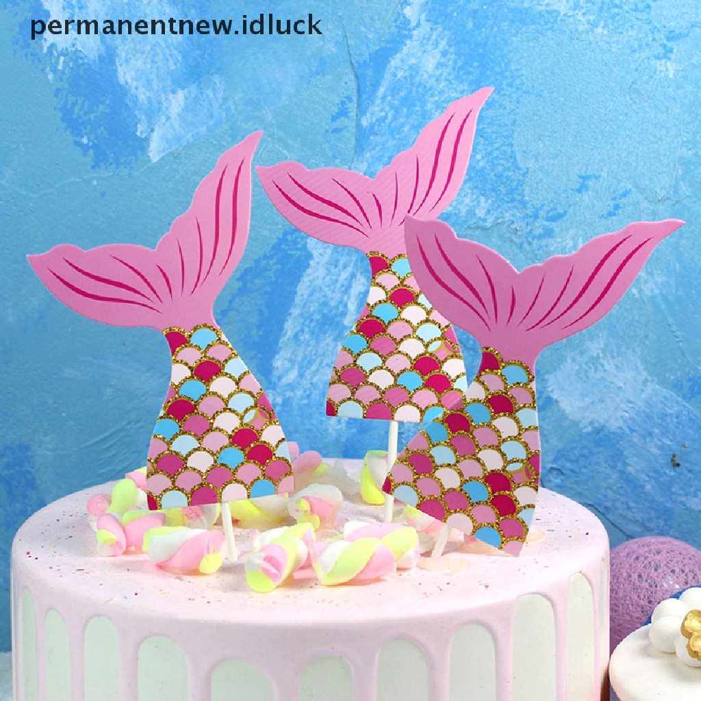 3 Pcs topper Kue Bentuk Ekor mermaid Untuk Dekorasi Pesta Ulang Tahun